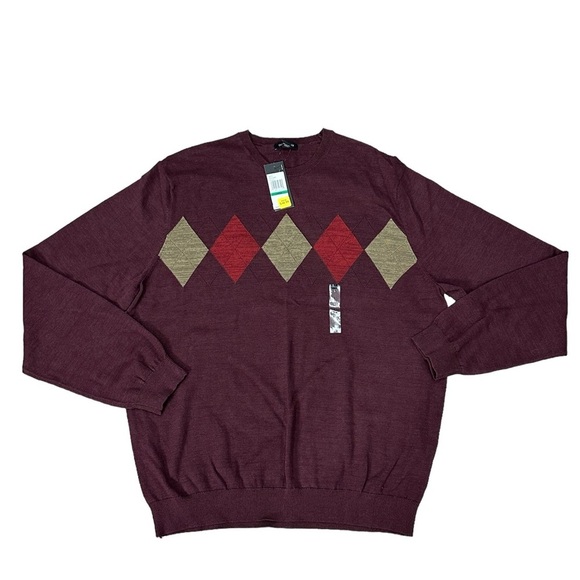 Men’s Van Heusen Large 42 - 44 Golf Sweater Argyle Maroon Red Long Sleeve NWT - Picture 4 of 9